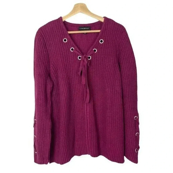 Lane Bryant Purple Lace Up Knit V-Neck Pullover Sweater 18/20 - Picture 1 of 5